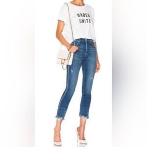 AMO x Revolve Babe Old School Frayed Side Strips Crop Jean